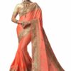 Peach Saree with Blouse Piece Women's Heavy Embroidery Work Saree