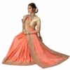 Peach Saree with Blouse Piece Women's Heavy Embroidery Work Saree - Image 3