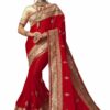 Red Saree with Blouse Piece Women's Heavy Embroidery Work Saree
