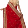 Red Saree with Blouse Piece Women's Heavy Embroidery Work Saree - Image 2
