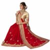 Red Saree with Blouse Piece Women's Heavy Embroidery Work Saree - Image 3