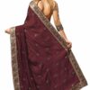 Brown Saree with Blouse Piece Women's Heavy Embroidery Work Saree - Image 2