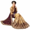 Brown Saree with Blouse Piece Women's Heavy Embroidery Work Saree - Image 3