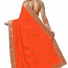 Orange Saree with Blouse Piece Women's Heavy Embroidery Work Saree - Image 2