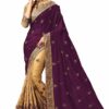 Purple Saree with Blouse Piece Women's Heavy Embroidery Work Saree