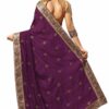 Purple Saree with Blouse Piece Women's Heavy Embroidery Work Saree - Image 2
