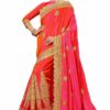 Pink Saree with Blouse Piece Women's Heavy Embroidery Work Saree