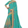 Turquoise Saree with Blouse Piece Women's Heavy Embroidery Work Saree