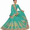 Turquoise Saree with Blouse Piece Women's Heavy Embroidery Work Saree - Image 3