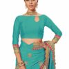 Turquoise Saree with Blouse Piece Women's Heavy Embroidery Work Saree - Image 4