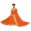 Orange Saree with Blouse Piece Women's Heavy Embroidery Work Saree - Image 4