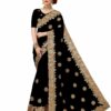 Black Saree with Blouse Piece Women's Heavy Embroidery Work Saree