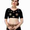 Black Saree with Blouse Piece Women's Heavy Embroidery Work Saree - Image 4