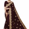 Brown Saree with Blouse Piece Women's Heavy Embroidery Work Saree