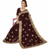 Brown Saree with Blouse Piece Women's Heavy Embroidery Work Saree - Image 3