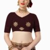 Brown Saree with Blouse Piece Women's Heavy Embroidery Work Saree - Image 4