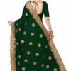 Dark Green Saree with Blouse Piece Women's Heavy Embroidery Work Saree - Image 2