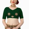 Dark Green Saree with Blouse Piece Women's Heavy Embroidery Work Saree - Image 4