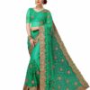 Green Saree with Blouse Piece Women's Heavy Embroidery Work Saree