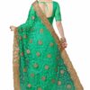 Green Saree with Blouse Piece Women's Heavy Embroidery Work Saree - Image 2