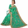 Green Saree with Blouse Piece Women's Heavy Embroidery Work Saree - Image 3