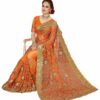 Orange Saree with Blouse Piece Women's Heavy Embroidery Work Saree - Image 3