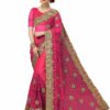 Pink Saree with Blouse Piece Women's Heavy Embroidery Work Saree