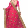 Pink Saree with Blouse Piece Women's Heavy Embroidery Work Saree - Image 2