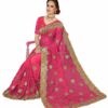 Pink Saree with Blouse Piece Women's Heavy Embroidery Work Saree - Image 3
