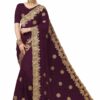 Purple Saree with Blouse Piece Women's Heavy Embroidery Work Saree