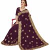 Purple Saree with Blouse Piece Women's Heavy Embroidery Work Saree - Image 3