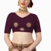 Purple Saree with Blouse Piece Women's Heavy Embroidery Work Saree - Image 4
