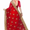 Red Saree with Blouse Piece Women's Heavy Embroidery Work Saree - Image 2