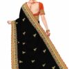 Black Saree with Blouse Piece Women's Heavy Embroidery Work Saree - Image 2