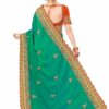 Green Saree with Blouse Piece Women's Heavy Embroidery Work Saree - Image 2