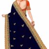 Navy Blue Saree with Blouse Piece Women's Heavy Embroidery Work Saree - Image 2