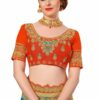 Turquoise Saree with Blouse Piece Women's Heavy Embroidery Work Saree - Image 4