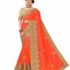 Orange Saree with Blouse Piece Women's Heavy Embroidery Work Saree