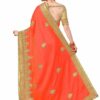 Orange Saree with Blouse Piece Women's Heavy Embroidery Work Saree - Image 2