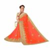 Orange Saree with Blouse Piece Women's Heavy Embroidery Work Saree - Image 3