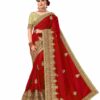 Red Saree with Blouse Piece Women's Heavy Embroidery Work Saree