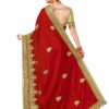 Red Saree with Blouse Piece Women's Heavy Embroidery Work Saree - Image 2