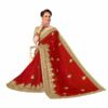 Red Saree with Blouse Piece Women's Heavy Embroidery Work Saree - Image 3