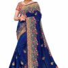 Blue Saree with Blouse Piece Women's Heavy Embroidery Work Saree