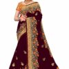 Brown Saree with Blouse Piece Women's Heavy Embroidery Work Saree