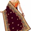 Brown Saree with Blouse Piece Women's Heavy Embroidery Work Saree - Image 2