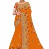 Orange Saree with Blouse Piece Women's Heavy Embroidery Work Saree