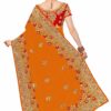 Orange Saree with Blouse Piece Women's Heavy Embroidery Work Saree - Image 2