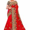 Red Saree with Blouse Piece Women's Heavy Embroidery Work Saree