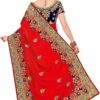 Red Saree with Blouse Piece Women's Heavy Embroidery Work Saree - Image 2